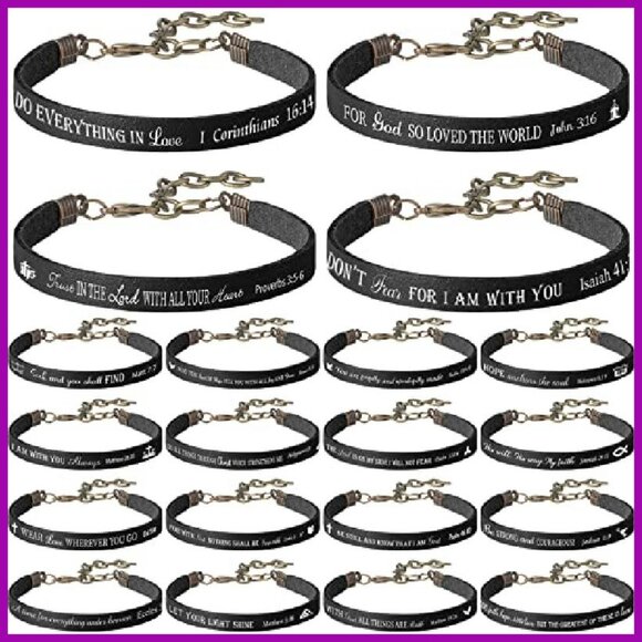 20 Inspirational Bible Verse Leather Bracelets Set for Women Men - Picture 2 of 8